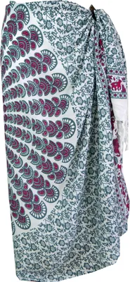 Produktbild von Bali Sarong, Wandbehang, Wickelrock, Mandala Sarongkleid - Weiß/grau, Uni, Viskose, 160*115*0,5 cm, Sarongs & Tücher