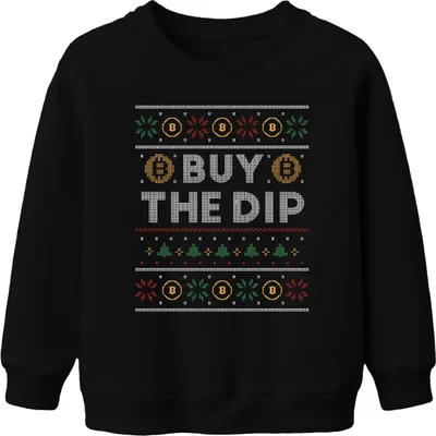 Produktbild von Bitcoin BUY THE DIP - Ugly Christmas Sweater Crypto Weihnachtsgeschenk Uni Kinder Sweatshirt, Schwarz, 152