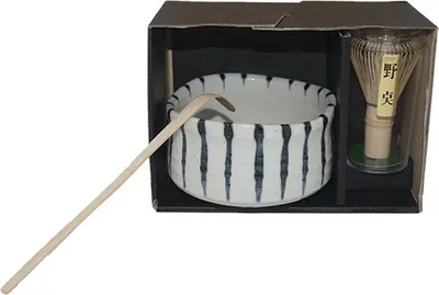 Produktbild von Matcha Set 3-teilig Tee Schale [ Chawan ] + Bambus-Besen [ Chasen ] + Bambuslöffel #1903