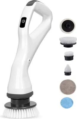 Produktbild von Tragbarer elektrischer Reinigungs-Schrubber mit 4 Bürstenköpfen für Badezimmer, Badewanne, Dusche, Fliesen und Küche, ideal für Haushaltsreinigung.