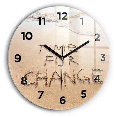 Produktbild von Wallfluent Große Wanduhr – Stilles Quarzuhrwerk - Uhr Dekoration Wohnzimmer Schlafzimmer Küche - Zifferblatt - schwarze Zeiger - 60 cm - Zitat am Strand