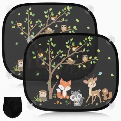 Productafbeelding van Zonwering voor in de auto - Baby - Met uv - Bescherming - Zonneklep - Auto - Kinderen - 45 x 36-5 cm - Met 8 zuignappen en schattige dieren