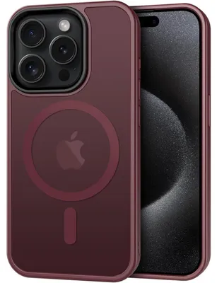 Image de Coque pour iPhone 15 Pro Max avec MagSafe, protection de l'appareil photo, résistante aux chocs, anti-rayures, magnétique, translucide, couleur rouge foncé