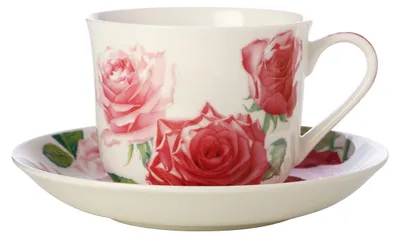 Produktbild von FLORIADE Tasse mit Untertasse Rose, Bone China Porzellan, in Geschenkbox