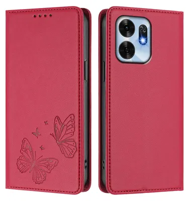 Image de Étui en cuir pour Honor X6D, étui de protection type portefeuille en cuir gaufré « papillon » avec support, rouge