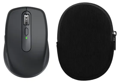 Produktbild von kwmobile Maus Tasche kompatibel mit Logitech MX ANYWHERE 3 / ANYWHERE 3S Hülle - Case für Bluetooth Maus aus robustem Cord und Neopren Stoff - Schwarz