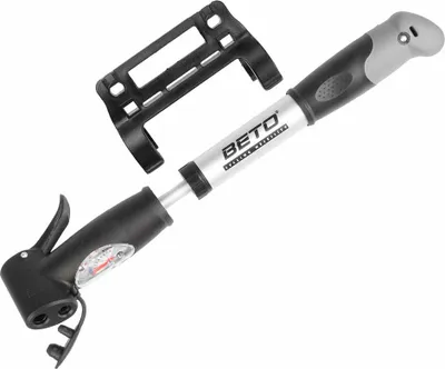 Productafbeelding van Beto, pompen, minipomp, 'Double Shot' met manometer, dubbele kop voor alle ventielen, zilver/zwart, van aluminium, inclusief framehouder