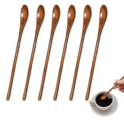 Produktbild von 6er-Set lange Löffel aus natürlichem Holz für Honig Kaffee Tee und Getränke