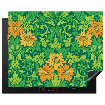 Produktbild von KitchenYeah© Herdabdeckplatte Blätter - Blumen - Boho - Muster , 65x52cm, Küche Deko, Glaskeramikkochfeld Herdabdeckung, Abdeckplatte fùr Kochfeld