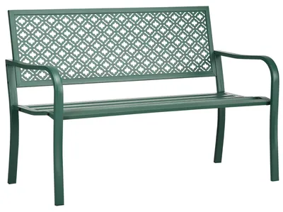 Image de Résistant aux intempéries, banc de jardin en métal pour 2 personnes, banc public en acier, vert foncé | 12,5 kg | 127 x 63 x 83 cm