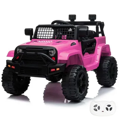 Immagine prodotto di VROOOMY Trail Blazer - Veicolo elettrico per bambini da 1 a 5 anni - Jeep per bambini con ammortizzatori, luci e lettore MP3 – Auto elettrica per bambini da 12 V con telecomando, porte funzionanti e avvio graduale – Rosa