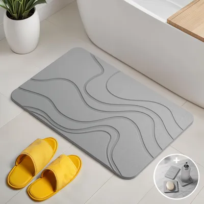 Obrázek produktu pro Antibakteriální rychleschnoucí rohož do koupelny z diatomitu, šedá, rozměry 60x39 cm