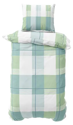 Produktbild von Biber Bettwäsche 155x220 cm Feinbiber Baumwolle Bettbezug Grün Blau Weiß Streifen 2 teilig