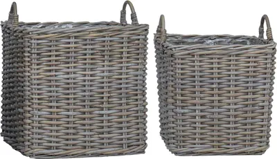 Image de Panier planteur avec rangement 2 pièces Gris Lacak Rotin