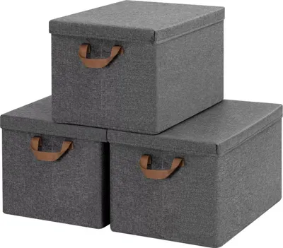Produktbild von Aufbewahrungsboxen 3er Set – Faltbare Stoffbox mit Deckel & Griff – 20 L – Für Kleidung, Decken und Spielzeug