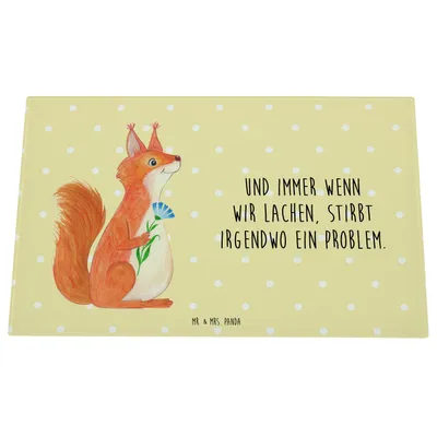 Produktbild von Mr. & Mrs. Panda Schneidplatte Glas Eichhörnchen Blume - Gelb Pastell - Geschenk, Lustige Sprüche, Motivation, Eichhorn, Schneidbrett, Glasschneidebrett, Hackbrett, Spaß