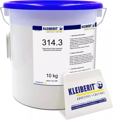 Produktbild von KLEIBERIT 314.3 PVAc D4 Holzleim 10 kg Set inkl. Leimspachtel – wasserfester D4-Leim für Türen, Fenster, Treppen & Keilzinkenverleimung