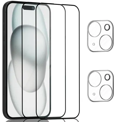 Zdjęcie produktu dla 2-pak iPhone 15 Szkło ochronne na ekran & 2-pak ochrona obiektywu - Szkło hartowane 9H - Super jakość 3D