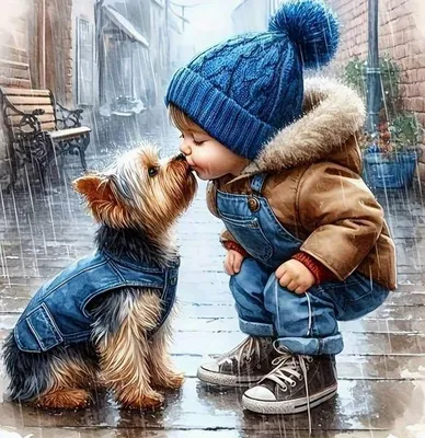 Image de NORIMPEX Diamantov : petit garçon avec un chien, 30 x 40 cm