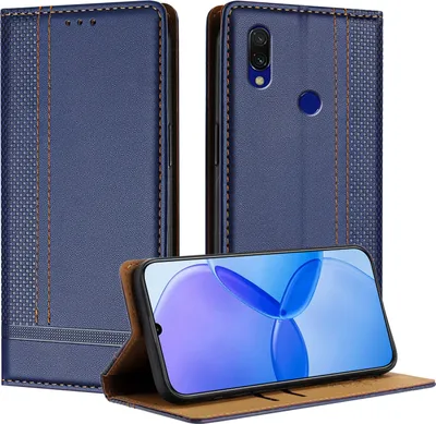 Image de Etui pour Xiaomi Redmi 7 étui en cuir avec fonction stand bleu