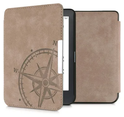 Produktbild von kwmobile Hülle kompatibel mit Kobo Clara HD - Kunstleder eReader Schutzhülle - Kompass Vintage Braun