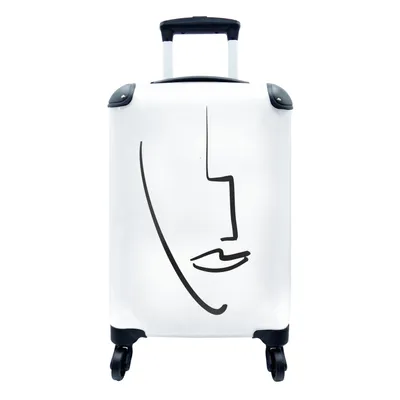 Produktbild von MuchoWow® Koffer Handgepäck Trolley Rollkoffer Kleine Reisekoffer mit 4 Rollen - Frau - Gesicht - Schwarz - Weiß - Cabin Size < 55x40x23 cm & 55x40x20 cm - Fotokoffer - Kabinenkoffer - Boardgepäck - Reise-Box - Reisekoffer - Reisegepäck - Koffer mit Bild - Trolley für Kinder