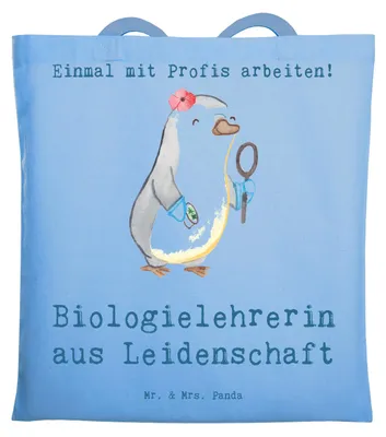 Produktbild von Mr. & Mrs. Panda Tote Bag Biologielehrerin Leidenschaft - Sky Blue - Geschenk, Grundschule, Biologie, Tasche, Einkaufstasche, Laptoptasche, Lustig, Schultasche, Beutel