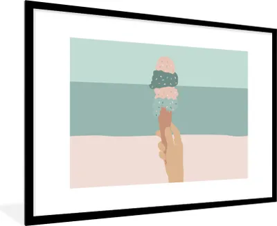 Produktbild von MuchoWow® Gerahmtes Poster Sommer - Eiscreme - Hand 90x60 cm - Poster mit Schwarzem Bilderrahmen Wandposter Rahmen Foto Bilder - Wanddekoration - Fotos