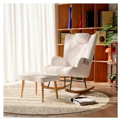 Produktbild von Schaukelstuhl mit Hocker, Wohnzimmer, Teddyplüsch, Weiß