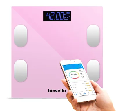 Produktbild von Intelligente Waage mit App – Digitale Personenwaage 180 kg – Bluetooth – Glaswaage – Rosa [BW3015]