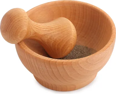 Immagine prodotto di Creative Home Mortaio con Pestello in Legno di Faggio | Diametro 10.5cm | Schiaccianoci per Pesto, Macinazione di Erbe e Noci | Macina Spezie Manuale