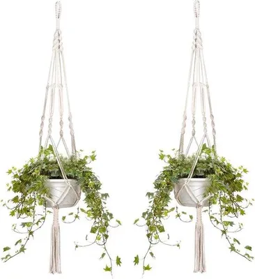 Productafbeelding van Famanu macramé hangmanden van katoenen touw - set van 4, wit