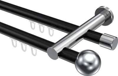 Produktbild von Interdeco Innenlaufstange / Gardinenstange mit Innenlauf Schwarz / Chrom, Typ Platon Luino (Kugel), 20 mm Ø 2-läufig, 320 cm