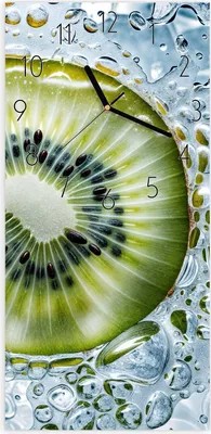 Produktbild von Wanduhr aus Glas mit Motiv Kiwi mit Eis- 30 x 60 cm - inkl. Aufhängesystem