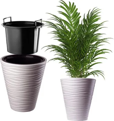 Immagine prodotto di KADAX vaso da fiori con inserto "Temara", vaso da fiori, vaso per piante in plastica, fioriera, rotondo, 40 cm, beige