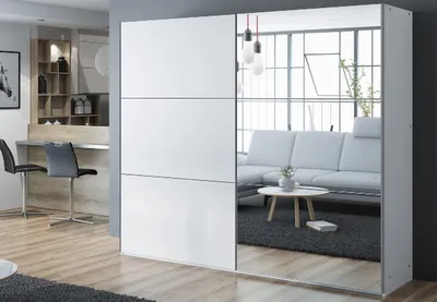 Produktbild von Kleiderschrank Vigo mit Spiegel 250 cm, Schwebetürenschrank, Garderobeschrank Schlafzimmer; Wohnzimmerschrank; Korpus Schrank Farbe: Graphit; Farbe der Schrankfront: Graphit