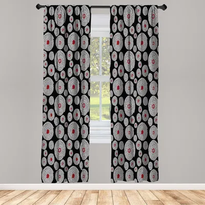 Produktbild von ABAKUHAUS Geometrisch Vorhänge 2 Panel Set für Wohnzimmer Schlafzimmer Nachbildung, Primitive Tribal Design mit Kreisen aus Spots Retro Print, 150 cm x 245 cm, Vermilion Weiß