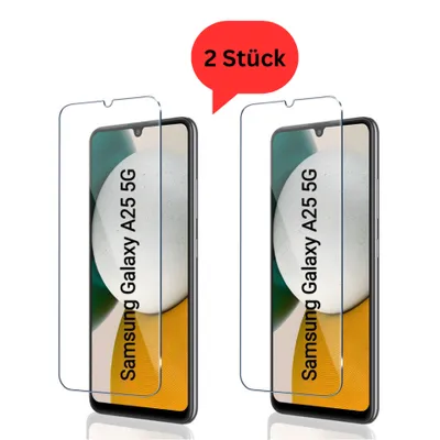 Produktbild von CLM-Tech 2er Set Schutzfolie kompatibel mit Samsung Galaxy A25 5G Panzerfolie Panzerglas Crystal Clear Displayschutz 9H Glas Displayfolie Schutzglas - Unterstützt Fingerabdruck-ID - Folie kristallklar 2X Stück