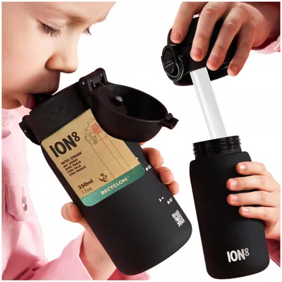 Produktbild von Ion8 Trinkflasche mit Strohhalm für Kinder, 350ml, Auslaufsicher