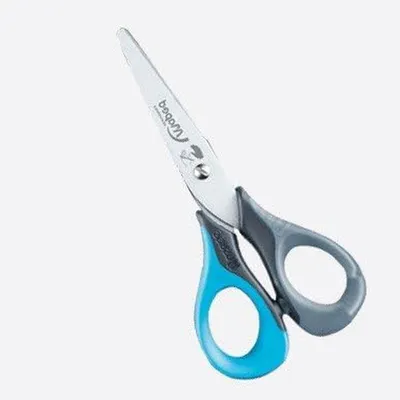 Productafbeelding van Linkshandige Schaar - Ergonomische Schaar - Hobby en Knutselen - Flexibele Vingerlussen - 13 cm - Grijs en Blauw