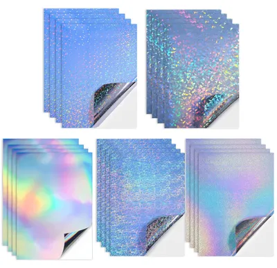 Imagen del producto de Papel adhesivo holográfico, 20 hojas, formato A4, imprimible, resistente al agua, autoadhesivo, vinilo transparente, ideal para decoración creativa
