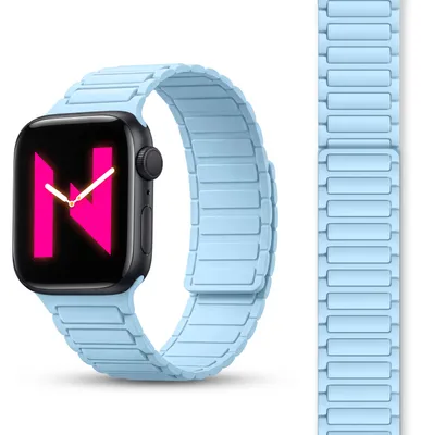 Produktbild von Nexus Armband für Apple Watch Ultra/SE/10/9/8/7/6/5/4/3/2/1, Magnet Silikon Loop Band mit Rillendesign - 42/44/45/46/49mm Ozeanblau
