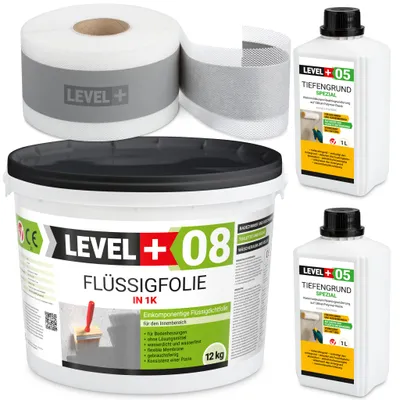 Produktbild von Dicht Set Flüssigfolie 12 kg Tiefengrund 2l Duschabdichtung Dichtband Bad SET17