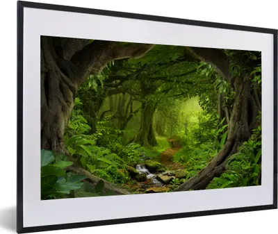 Produktbild von MuchoWow® Gerahmtes Poster Dschungel - Grün - Natur - Tropisch - Pflanzen 60x40 cm - Poster mit Schwarzem Bilderrahmen Wandposter Rahmen Foto Bilder - Schlafzimmer - Plakat in Rahmen - Drucken