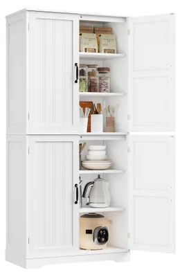 Obrázek produktu pro Kuchyňská skříň – vysoká bufetová skříň – 180 x 80 x 40 cm – skříň se 4 dvířky – MDF – bílá