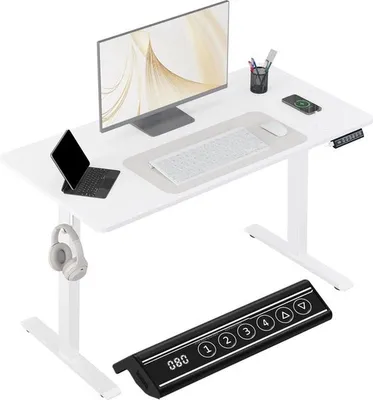 Zdjęcie produktu dla Biurko - Białe - 100x60 cm - Biurko stojące - Biurko elektryczne - Regulowane - Do biura domowego - Do nauki