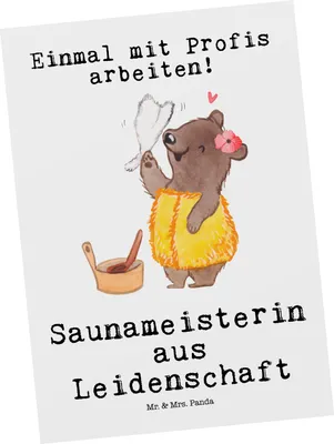 Produktbild von Mr. & Mrs. Panda Ansichtskarte Saunameisterin Leidenschaft - Weiß - Geschenk, bildkarte, Grußkarte, Postkarte, Ansichtskarten, Postkarten, Kunstkarten