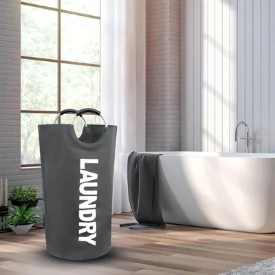 Immagine prodotto di Cesto portabiancheria pieghevole da 90 litri con maniglia - tessuto Oxford impermeabile - nero (grigio)