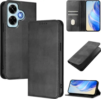 Immagine prodotto di Custodia per Xiaomi Redmi Note 13 4G, custodia in pelle vintage con protezione RFID, slot per schede, supporto Nero