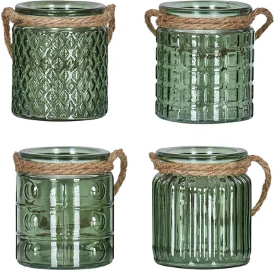 Produktbild von 4er Set Windlicht H10cm Glas Grün Khaki Teelichthalter Tischdeko Kerzen Deko